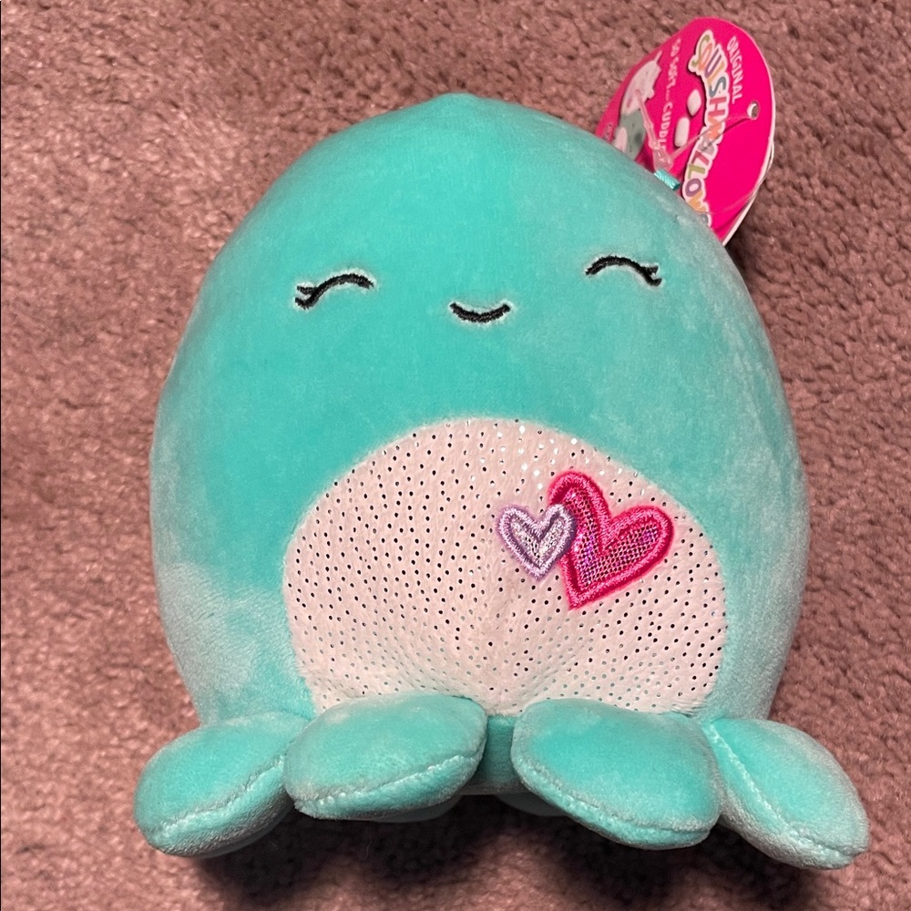 Squishmallows Olina Octopus 5", Valentine's Day 2021, Two Hearts, Sparkle, Plush